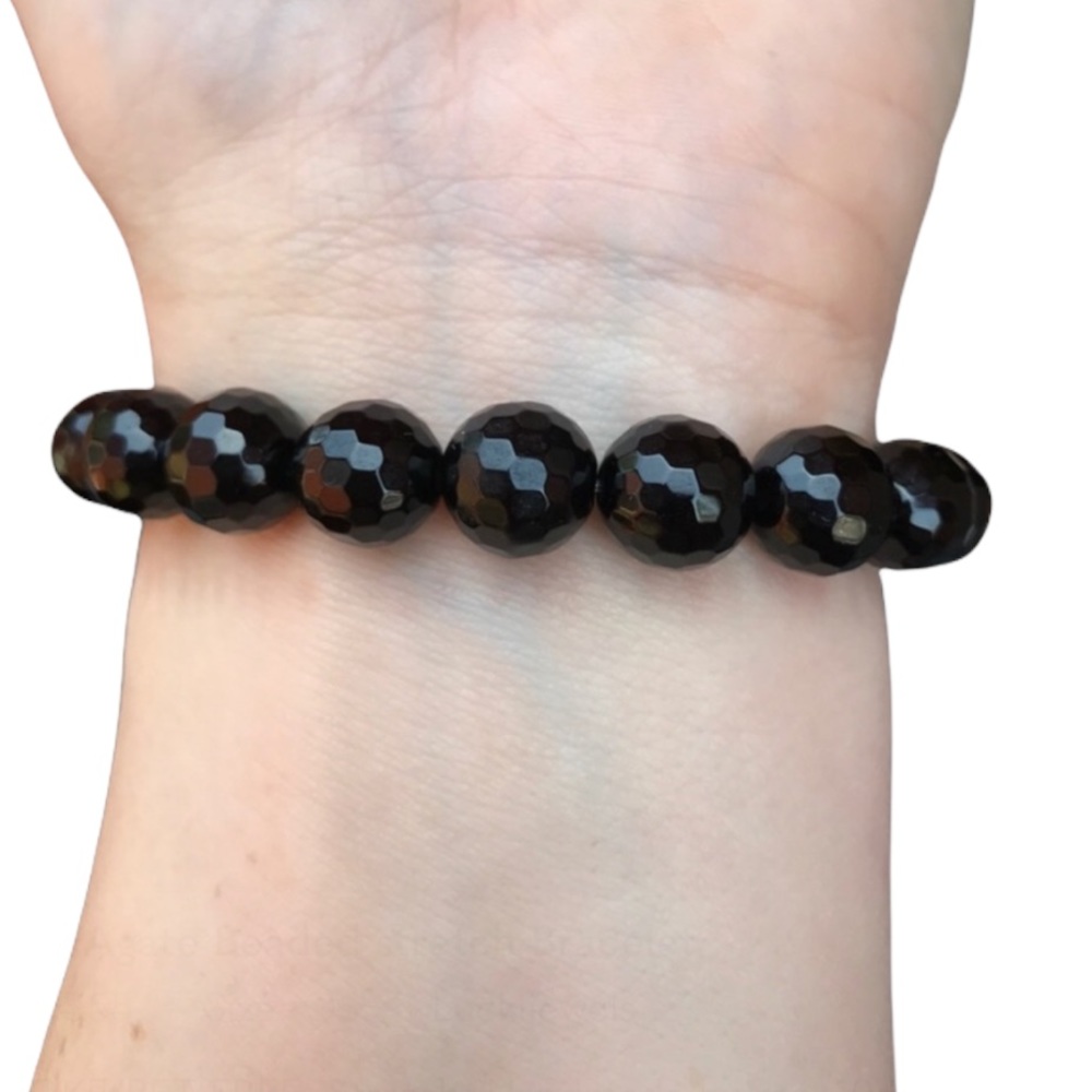 Black agate beaded stretch bracelet - Picture 6 of 8